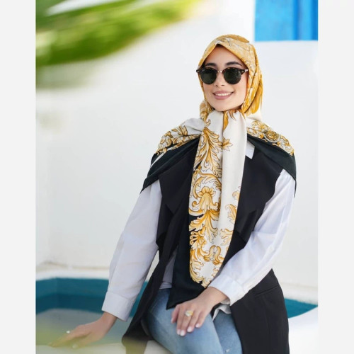 روسری نخی کجراه کشمیر دور دست دوز