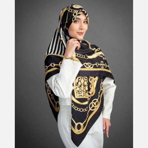 روسری ابریشم ژاکارد مشکی طلایی high quality وارداتی