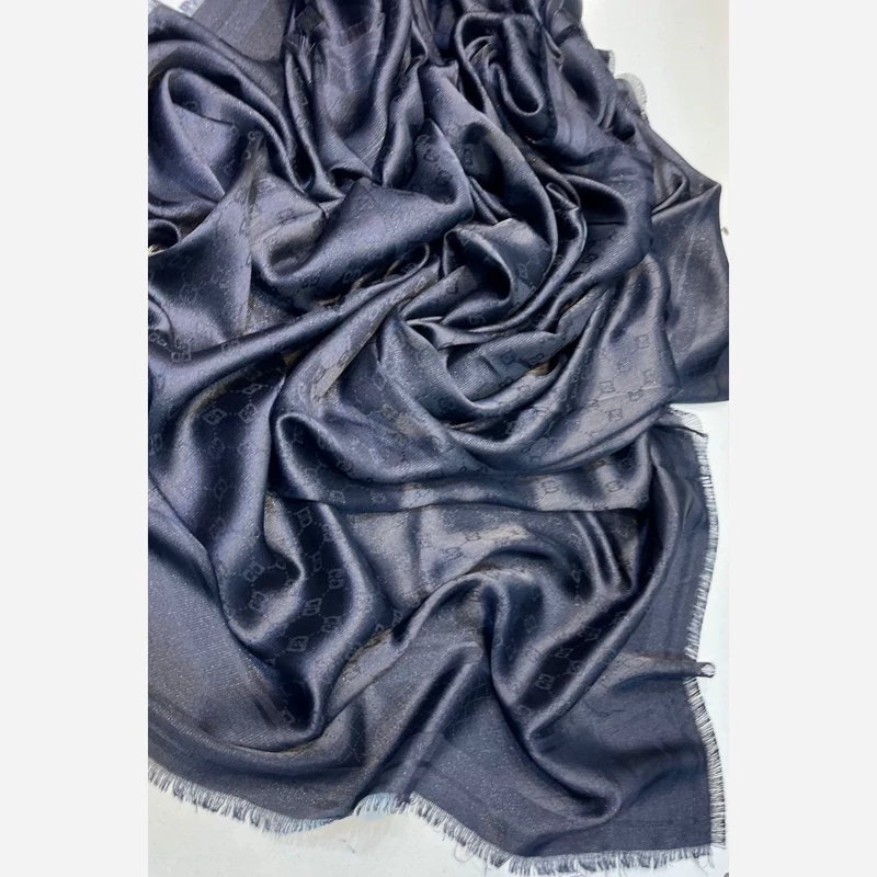 شال ژاکارد بامبو لمه دار اورجینال سرمه ای