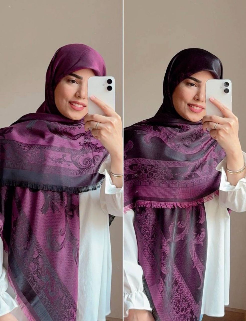 روسری نخ ژاکارد دورو طرح اسلیمی سلطنتی بنفش