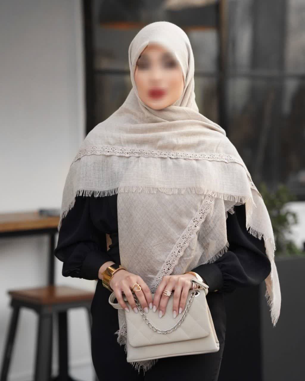 روسری نخ سنگشور حاشیه گیپور دور ریش